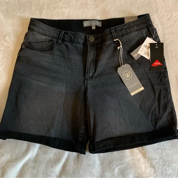 WIT & WISDOM 'Ab'Solution Roll Cuff Denim Shorts in Black Size 14 - Picture 4 of 15